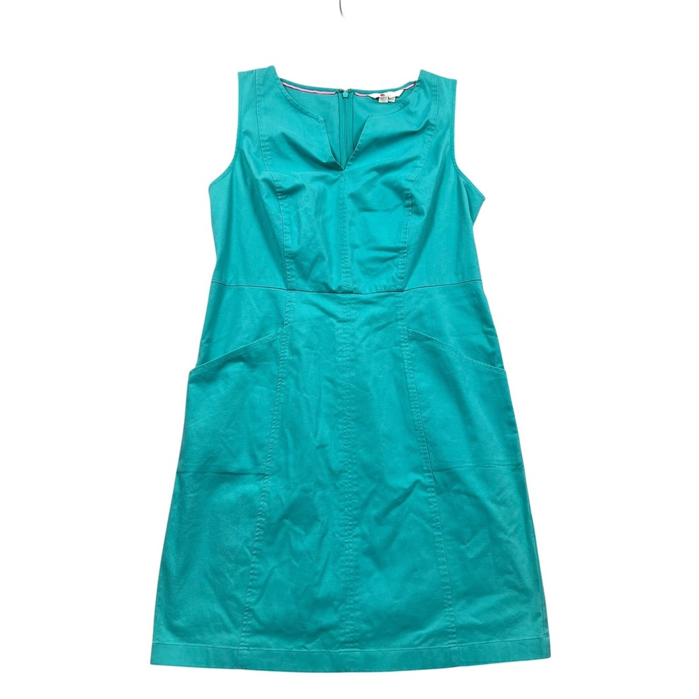 Boden Shift Dress Women 10R Teal Notched V-Neck Sleeveless Pockets
